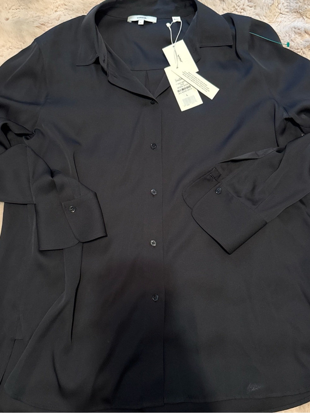 NWT Women’s Vince Black Silk Button Up Shirt size large